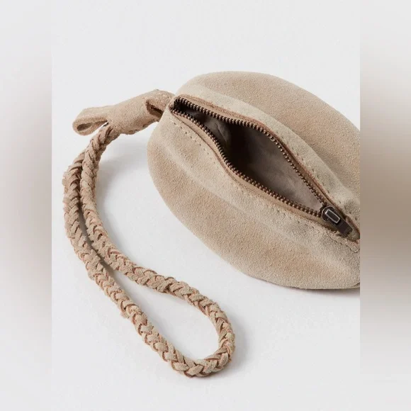 NWT Free People Kingsley Small Rounded Suede Braided Strap Wristlet in Natural - Picture 3 of 8